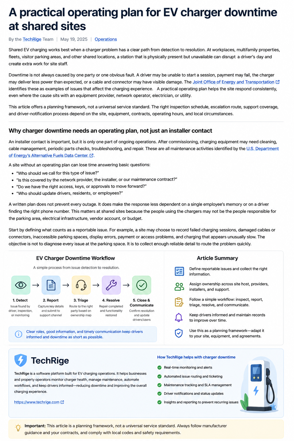 A clear operating workflow helps shared charging sites move from issue detection to resolution.