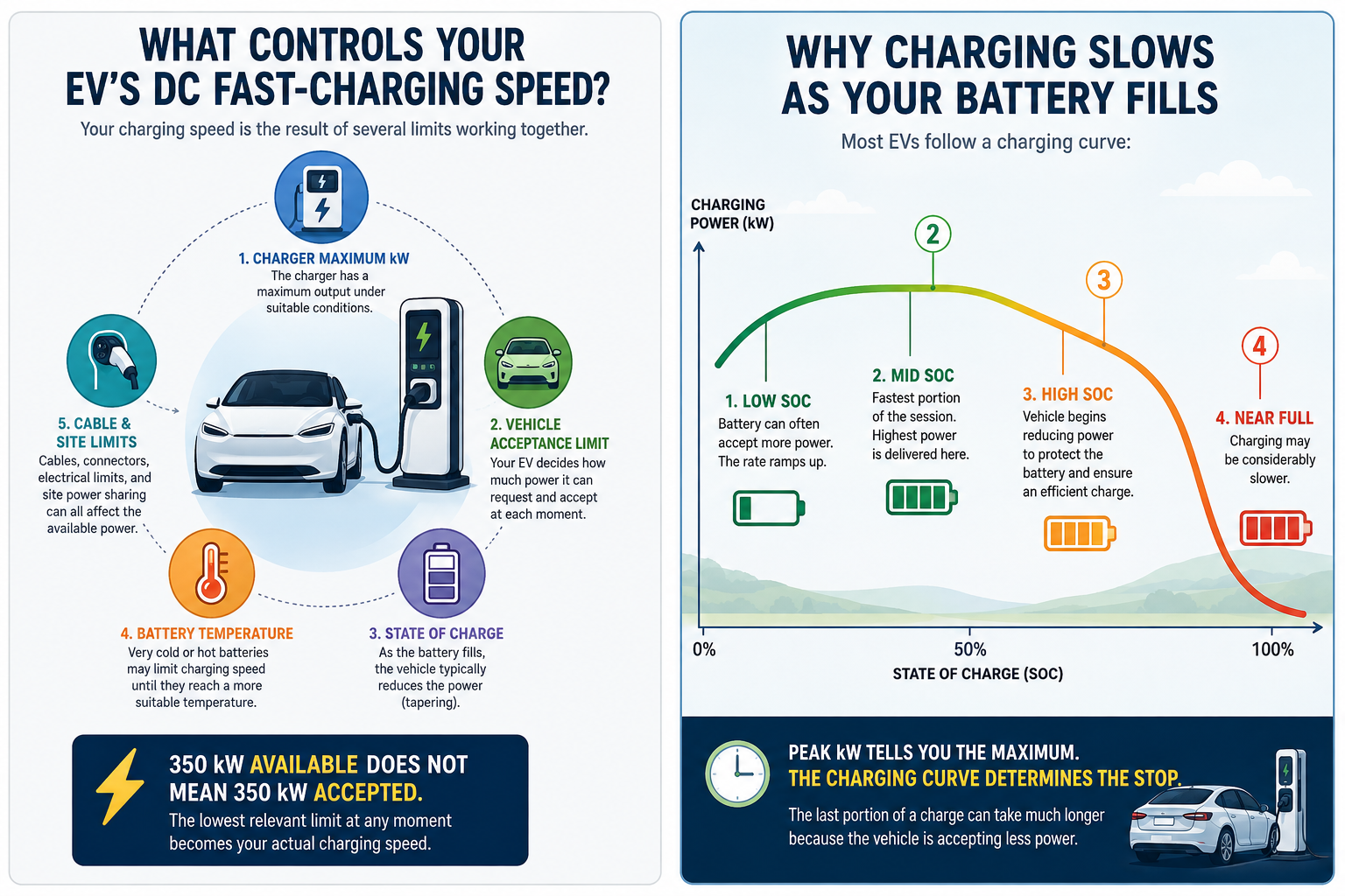 Peak kW tells you the maximum. The charging curve determines the stop.